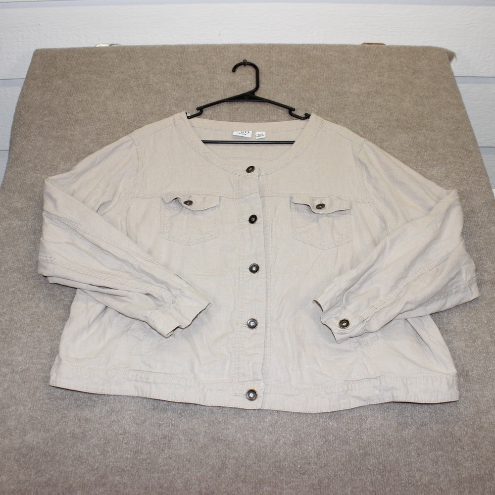 Cato Woman Tan Linen Rayon Blend Button Front Jacket Plus Size 22/24W Beige